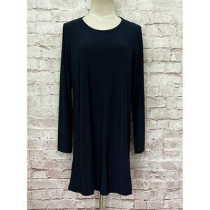 Sun Kim Womens Navy Blue Swing Trapeze Mini Long Sleeve Slinky Knit Dress Size M
